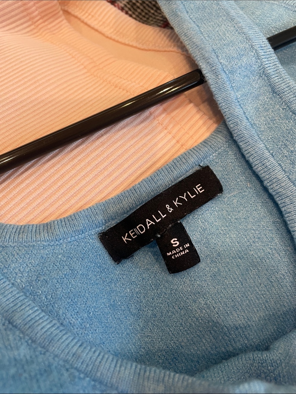 Kendall & Kylie Light Blue Cropped Knit Tank with Cream Hem - Picture 2 of 3